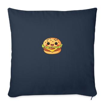 Drôle mignon Kawaii burger bande dessinée bande dessinée visage - Housse de coussin décorative 45 x 45 cm - bleu marine - Devant