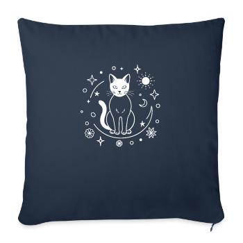 Chat enchanté - Housse de coussin décorative 45 x 45 cm - bleu marine - Devant