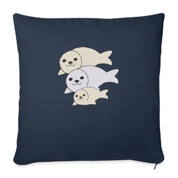 phoque père mère enfant - Housse de coussin décorative 45 x 45 cm - bleu marine - Devant