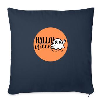 Bonjour! Fantôme d’Halloween ondulant sur fond orange - Housse de coussin décorative 45 x 45 cm - bleu marine - Devant