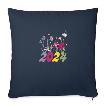 Année de naissance 2024 fleurs sauvages - Housse de coussin décorative 45 x 45 cm - bleu marine - Devant