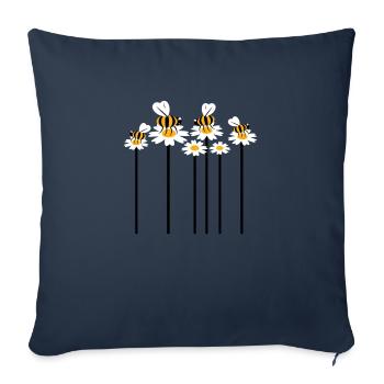 Beaucoup d’abeilles, de bourdons, de marguerites, de fleurs pollinisatrices - Housse de coussin décorative 45 x 45 cm - bleu marine - Devant