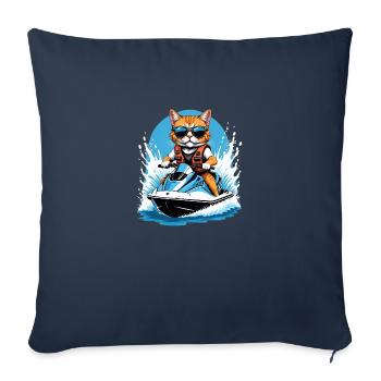 Cat Jet Ski Cat Funny Funny Gift - Sofa pillowcase 17,3'' x 17,3'' (45 x 45 cm) - navy - Front