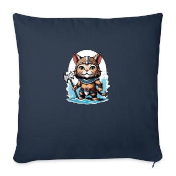 Chat Viking Viking Chat Cadeau Mignon - Housse de coussin décorative 45 x 45 cm - bleu marine - Devant