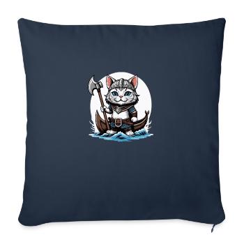 Chat Viking Viking Chat Cadeau Mignon - Housse de coussin décorative 45 x 45 cm - bleu marine - Devant