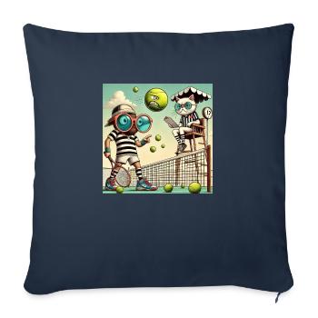 Tennis humour chat filet raquette balle - Housse de coussin décorative 45 x 45 cm - bleu marine - Devant