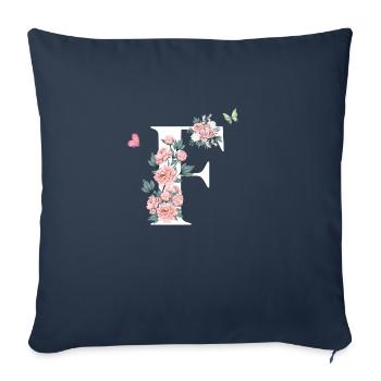 Lettre f fleurs rose - Housse de coussin décorative 45 x 45 cm - bleu marine - Devant