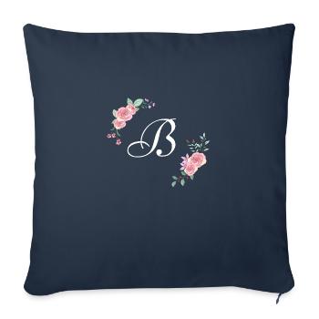 Lettre b florale rose - Housse de coussin décorative 45 x 45 cm - bleu marine - Devant