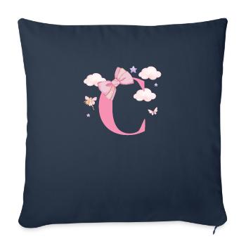 Lettre c rose nuages - Housse de coussin décorative 45 x 45 cm - bleu marine - Devant