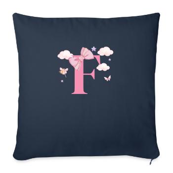 Lettre f rose nuages - Housse de coussin décorative 45 x 45 cm - bleu marine - Devant