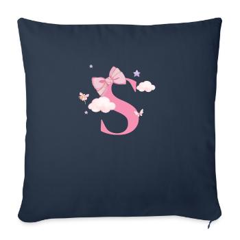 Lettre s rose nuages - Housse de coussin décorative 45 x 45 cm - bleu marine - Devant