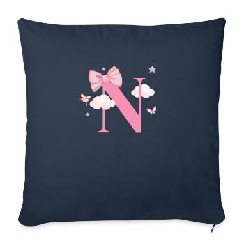 Lettre n rose nuages - Housse de coussin décorative 45 x 45 cm - bleu marine - Devant