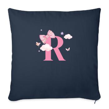Lettre r rose nuages - Housse de coussin décorative 45 x 45 cm - bleu marine - Devant