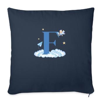 Lettre f bleu nuages avion enfant - Housse de coussin décorative 45 x 45 cm - bleu marine - Devant