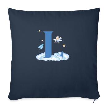 Lettre l bleu nuages avion enfant - Housse de coussin décorative 45 x 45 cm - bleu marine - Devant