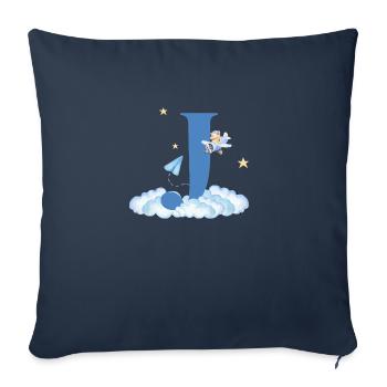 Lettre j bleu nuages avion enfant - Housse de coussin décorative 45 x 45 cm - bleu marine - Devant