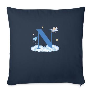 Lettre n bleu nuages avion enfant - Housse de coussin décorative 45 x 45 cm - bleu marine - Devant