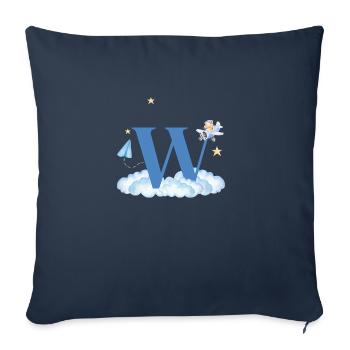 Lettre w bleu nuages avion enfant - Housse de coussin décorative 45 x 45 cm - bleu marine - Devant