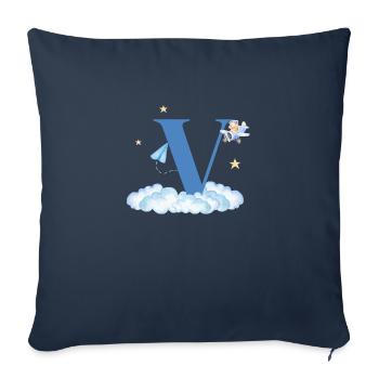Lettre v bleu nuages avion enfant - Housse de coussin décorative 45 x 45 cm - bleu marine - Devant