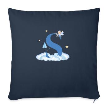 Lettre s bleu nuages avion enfant - Housse de coussin décorative 45 x 45 cm - bleu marine - Devant
