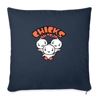 3 oiseaux poussins en tournée disant fêtarde filles femmes - Housse de coussin décorative 45 x 45 cm - bleu marine - Devant