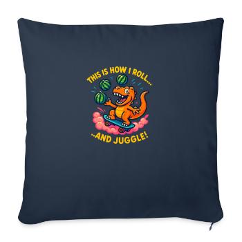 Planche à roulettes Dinosaure Jonglage Pastèques - Housse de coussin décorative 45 x 45 cm - bleu marine - Devant