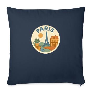 Vintage Paris – Graphique Rétro Tour Eiffel - Housse de coussin décorative 45 x 45 cm - bleu marine - Devant