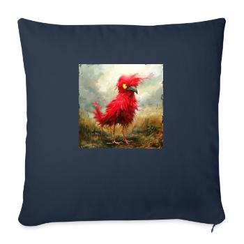 Petit oiseau rouge ébouriffé aux yeux jaunes - Housse de coussin décorative 45 x 45 cm - bleu marine - Devant