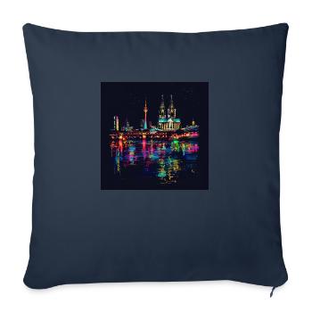 Cologne Cathédrale Ville Horizon Nuit Noir Néon - Housse de coussin décorative 45 x 45 cm - bleu marine - Devant