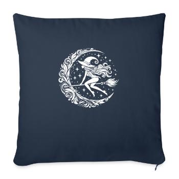 Sorcière sur balai - Housse de coussin décorative 45 x 45 cm - bleu marine - Devant