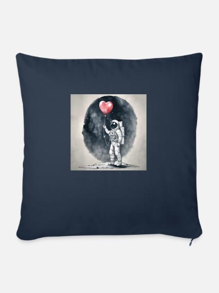 Astronaut auf Mond mit rotem Ballon in Herzform - Sofakissenbezug 45 x 45 cm - Navy