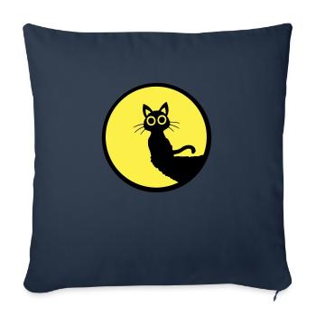 Chat Mignon Lune Rond Falaise Montagne Nuit Grands Yeux - Housse de coussin décorative 45 x 45 cm - bleu marine - Devant