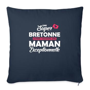super bretonne - maman exceptionnelle - Housse de coussin décorative 45 x 45 cm - bleu marine - Devant
