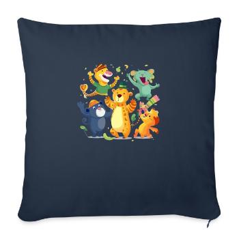 Animaux à la fête - Housse de coussin décorative 45 x 45 cm - bleu marine - Devant