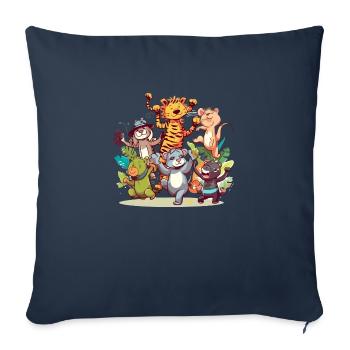 Les animaux en folie n°2 - Housse de coussin décorative 45 x 45 cm - bleu marine - Devant
