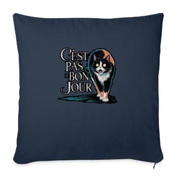 Chat en colere - pas le bon jour - Housse de coussin décorative 45 x 45 cm - bleu marine - Devant