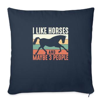 J’aime les chevaux et peut-être 3 personnes Horses Horse Ride - Housse de coussin décorative 45 x 45 cm - bleu marine - Devant