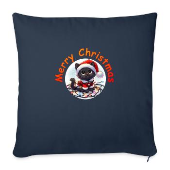 Chat de Noël guirlandes lumineuses - Housse de coussin décorative 45 x 45 cm - bleu marine - Devant