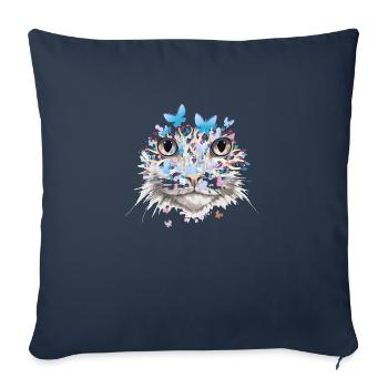 Chat Chat Visage Chat Nature Papillons - Housse de coussin décorative 45 x 45 cm - bleu marine - Devant