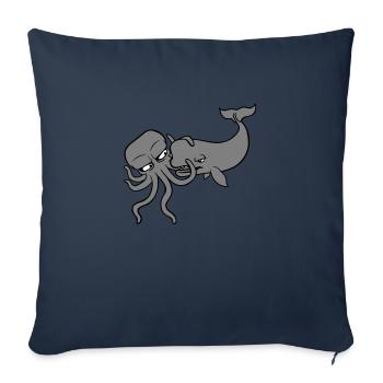 Octopus Whale 2 Combattre Monstre des profondeurs Monstre marin - Housse de coussin décorative 45 x 45 cm - bleu marine - Devant
