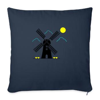 moulin à vent paysage - Housse de coussin décorative 45 x 45 cm - bleu marine - Devant
