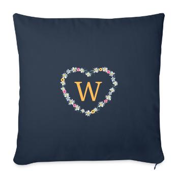 Lettre W, Monogramme, Coeur, Personnalisable - Housse de coussin décorative 45 x 45 cm - bleu marine - Devant