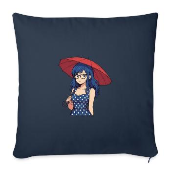 Une jeune femme avec un parapluie - Housse de coussin décorative 45 x 45 cm - bleu marine - Devant
