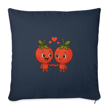 Fraises avec cœurs - Housse de coussin décorative 45 x 45 cm - bleu marine - Devant
