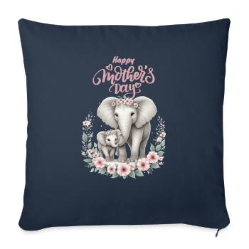 Amour de la mère éléphant & veau Couronne florale - Housse de coussin décorative 45 x 45 cm - bleu marine - Devant
