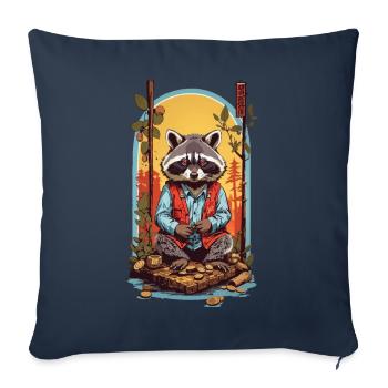 Raton laveur chanceux Japon rétro Kanji Design Style - Housse de coussin décorative 45 x 45 cm - bleu marine - Devant