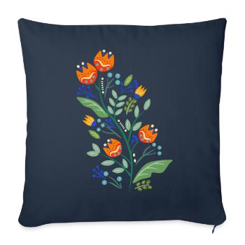 Fleurs en orange - Housse de coussin décorative 45 x 45 cm - bleu marine - Devant