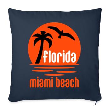 Floride, Miami beach (soleil, palmier, oiseau) - Housse de coussin décorative 45 x 45 cm - bleu marine - Devant
