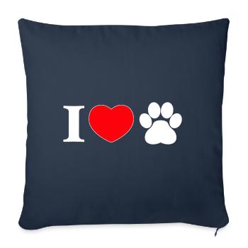 « J’aime » avec empreinte de patte - Housse de coussin décorative 45 x 45 cm - bleu marine - Devant