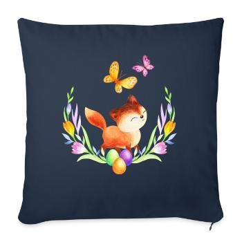 Pâques renard printemps fleurs de printemps nature - Housse de coussin décorative 45 x 45 cm - bleu marine - Devant
